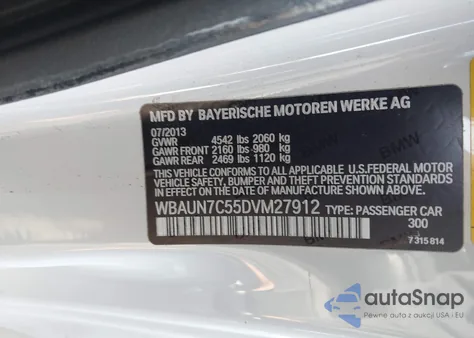 2013 BMW 135 I/Is z USA, uszkodzony, nr VIN WBAUN7C55DVM27912